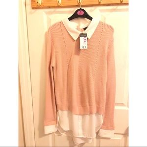 PRIMARK Mock Layer Pink White Top NEW